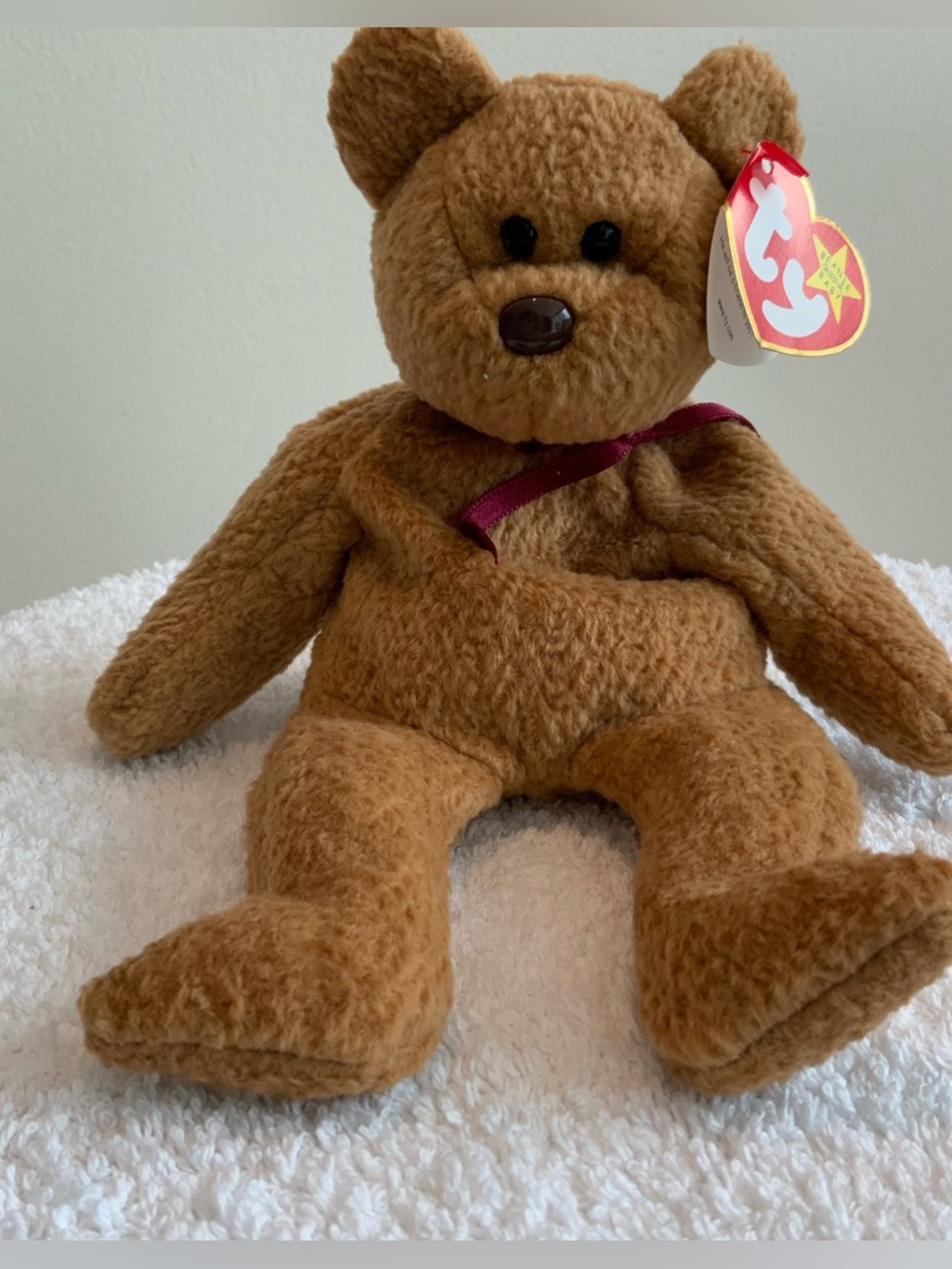 Vtg. Curly, Cute, Ty Beanie Baby Brown Teddy Bear Plush  NWT